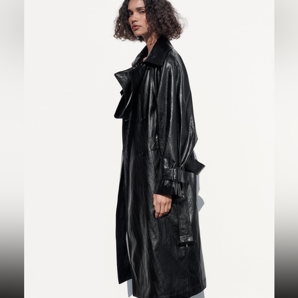 Zara belted faux leather trench coat - Picture 3 of 13